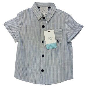 CARREMENT BEAU - SHORT SLEEVES SHIRT - WHITE/BLUE STRIPES - NEW WITH TAG